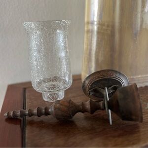 Bronze wall sconce with clear crackled glass shade